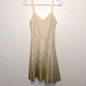 Small Free People Cream Lace Dipped Silver Ombré Sleeveless Dress w Side Zipper